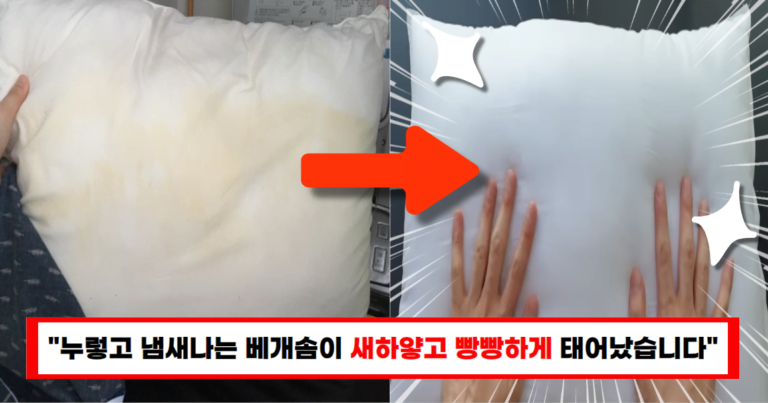 “세탁 실패로 누런 베개, 하얀 호텔급 베개로 변신시키는 놀라운 방법!”