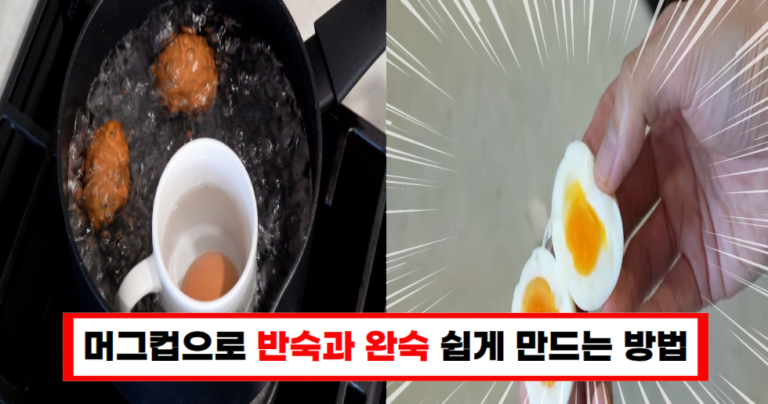 계란 삶는 꿀팁! 머그컵을 활용한 반숙과 완숙 동시에 만들기