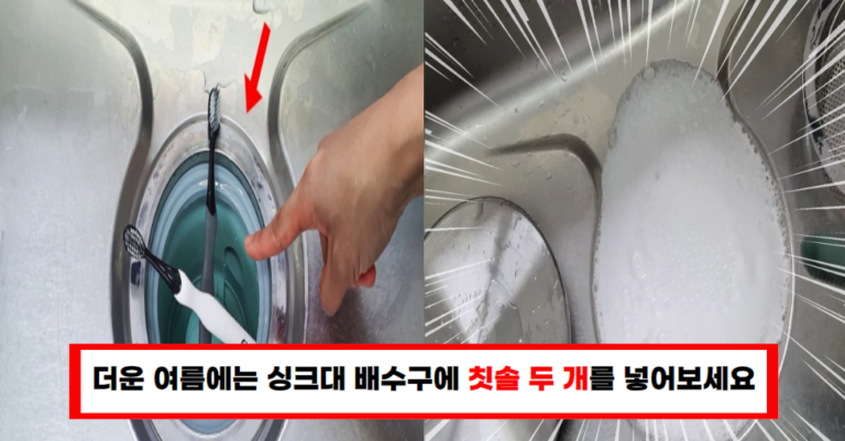 “여름철 싱크대 배수구 청소 꿀팁 칫솔 두 개로 깨끗하게!”